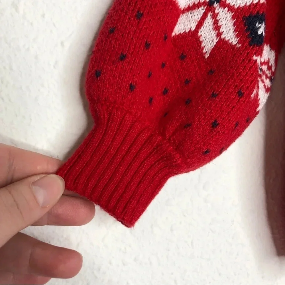 Janie and Jack fair isle sweater red and white reindeer‎ mock neck 12-18 months
